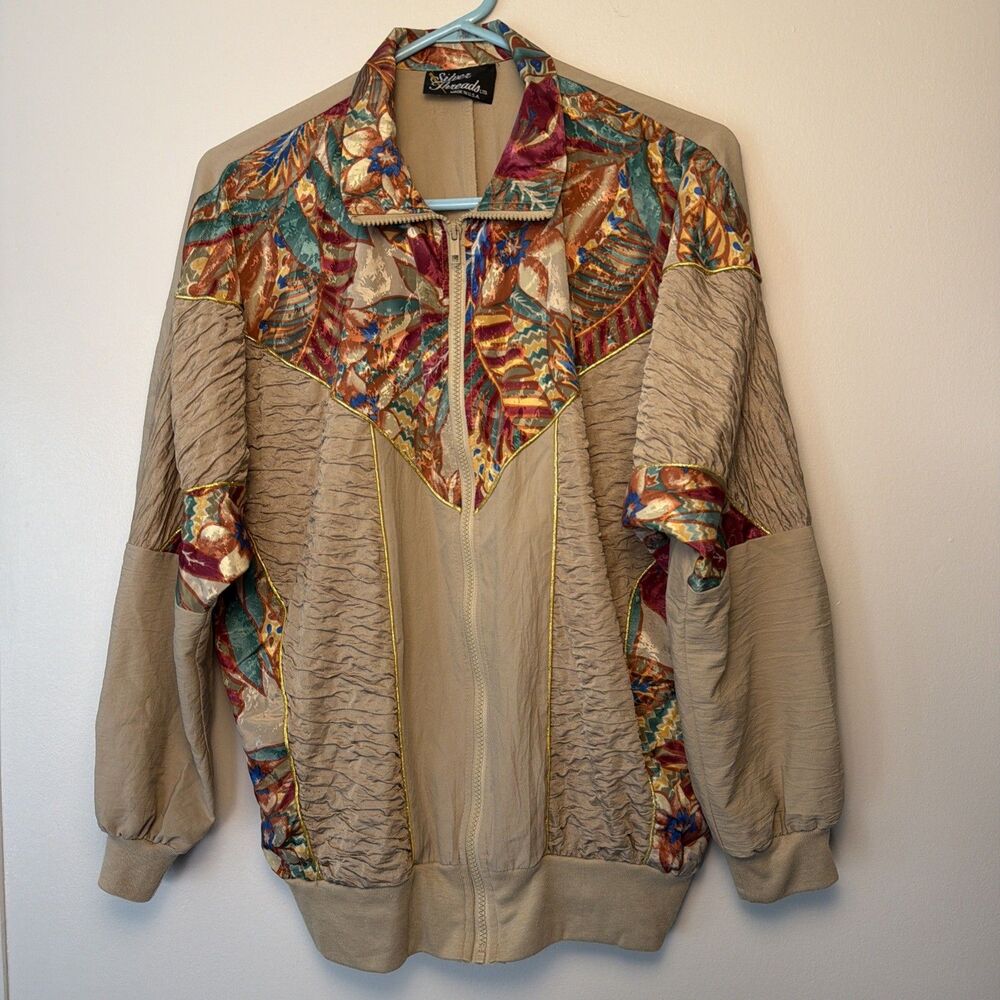Vtg Silver Threads Batwing Color Block Jacket Windbreaker Boho Festival Funky